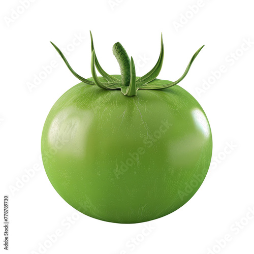 Green tomato with stem on Transparent Background photo