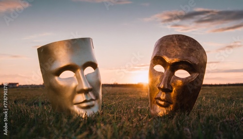 comedy and tragedy masks reflecting joy and sadness photo