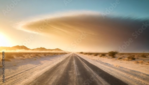 sand storm across lonely desert road in southern namibia taken in january 2018