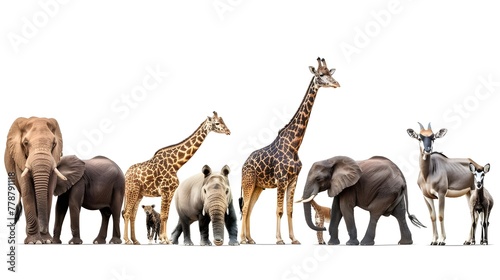 A herd of giraffes and zebras are standing together on a plain.  © Arshad
