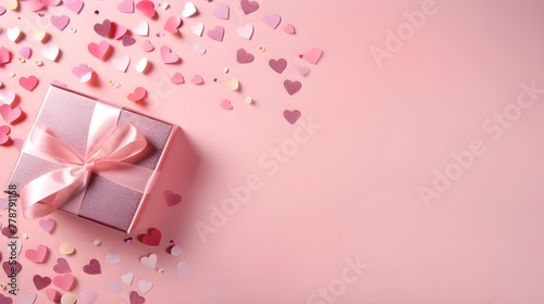 Uma caixa de presente rosa com uma fita rosa que diz 'dia dos namorados' nela
 photo