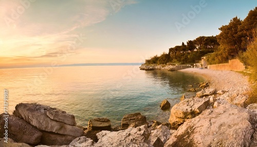 picturesque croatian view scenic rocky coast rijeka resort kosterena beach istria europe this image is sold only on adobe stock photo