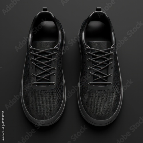 Blank black unisex classic shoes mockup, looped rotation, 3d rendering. Generative AI