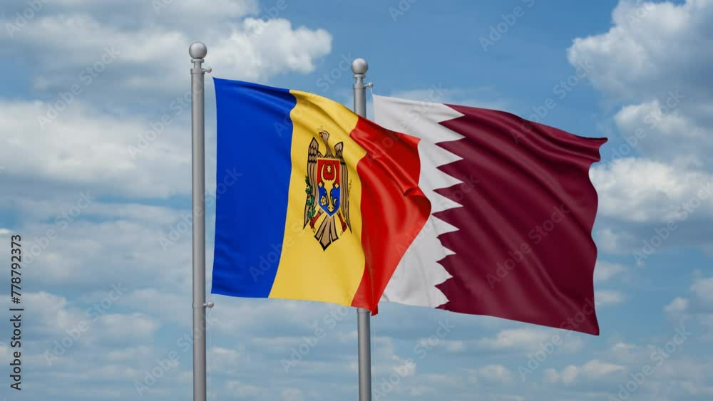 Qatar and Moldova two flags waving together, looped video, two country cooperation concept Qatar and Moldova two flags waving together, looped video, two country cooperation concept