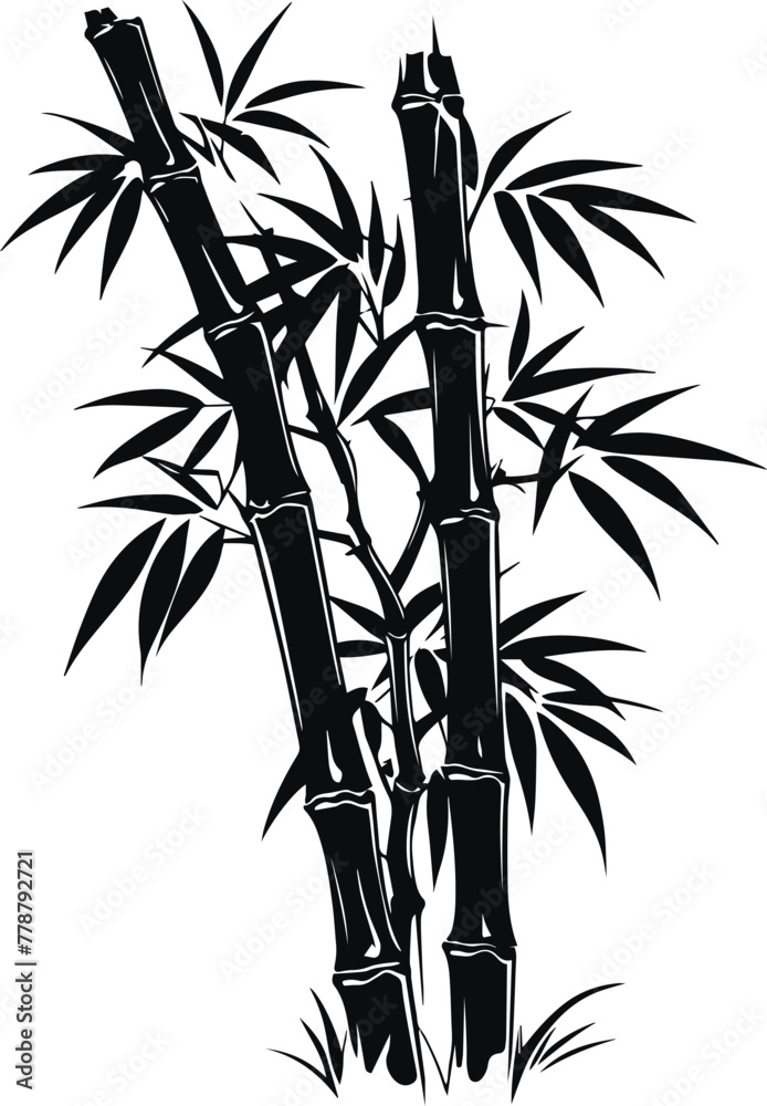 Fototapeta premium Bamboo silhouette on white background, Black bamboo stems Vector illustration