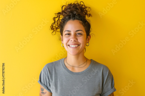 Portrait of a latin woman with pleasant smile and crossed arms isolated. AI Generative