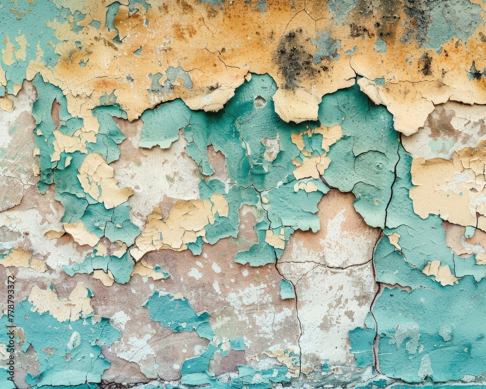 Close-up of peeling paint on an old wall