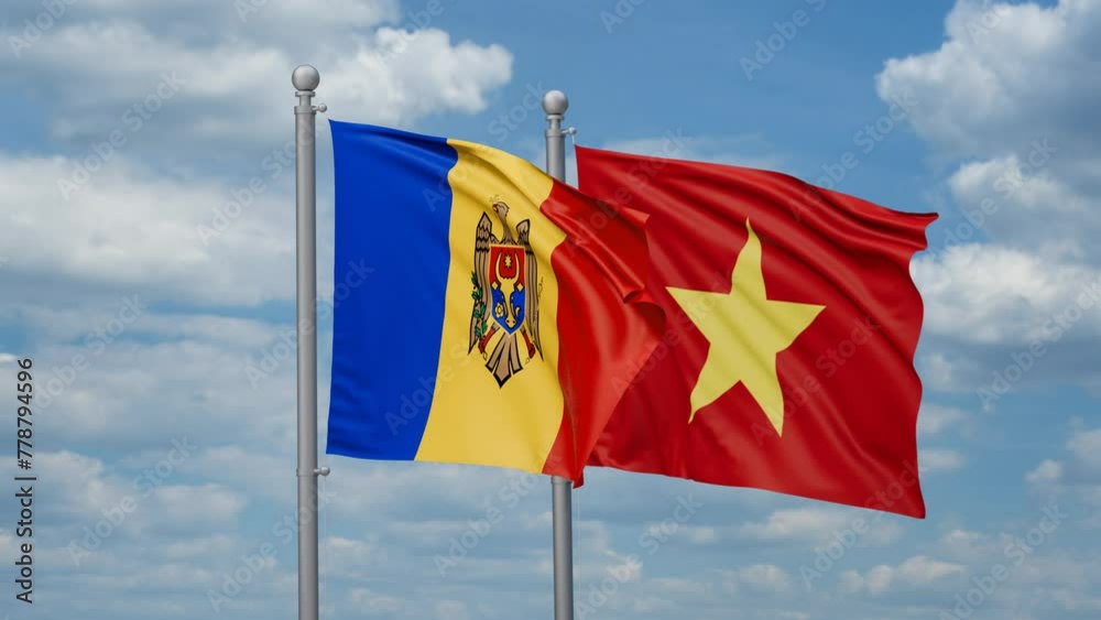 Vietnam and Moldova two flags waving together, looped video Vietnam and Moldova two flags waving together, looped video