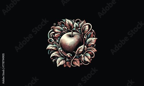 T shirt print design with apple illustration