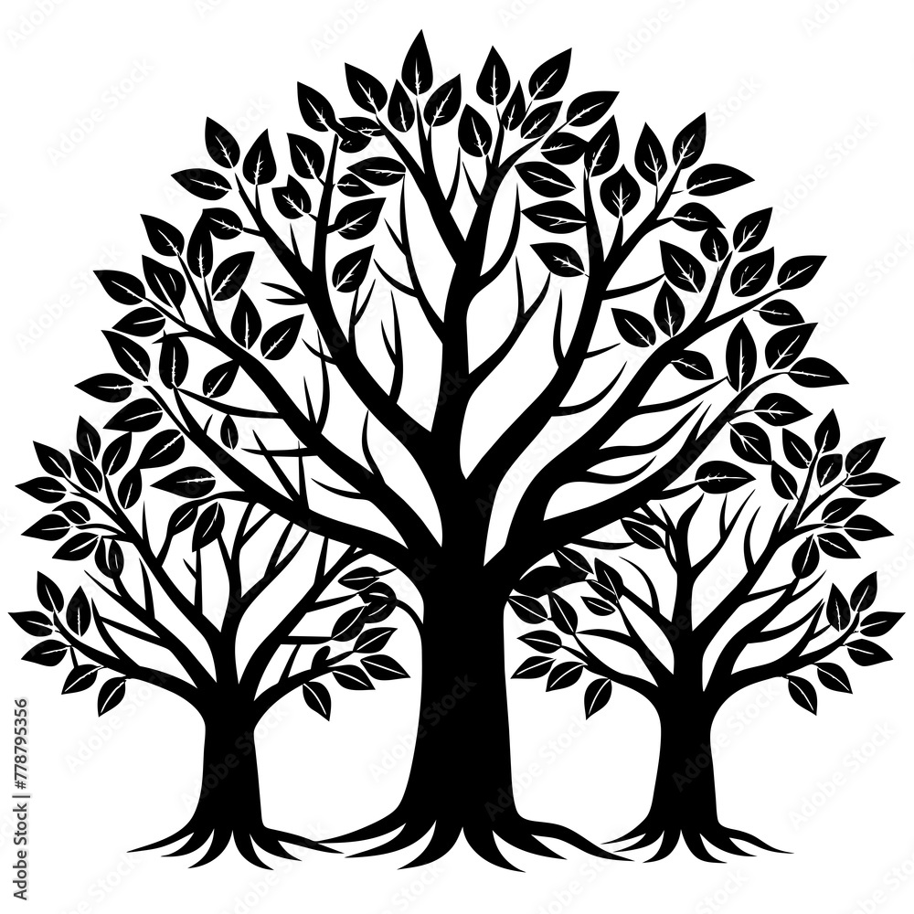 Obraz premium Olive tree silhouette vector illustration,icon,tree elegant characters,Holiday t shirt,Hand drawn trendy Vector illustration,christmas tree on black background