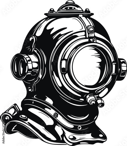 Retro Scuba, Vintage diving helmet vector illustration
