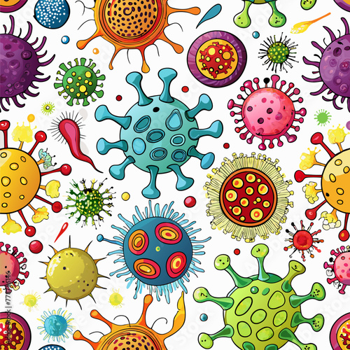 Different Kinds of Viruses. Bacteria Biology Organisms Seamless Pattern