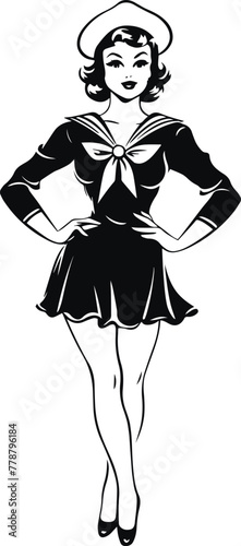 Retro sailor woman 60s style young woman, Retro woman Vector illustration 