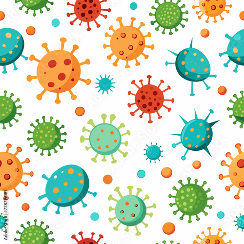 Different Kinds of Viruses. Bacteria Biology Organisms Seamless Pattern