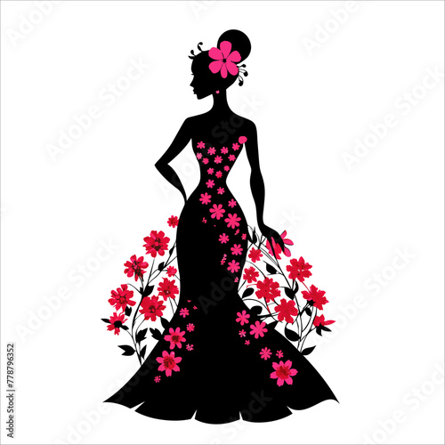 Beautiful girl in a dress with floral ornament vector