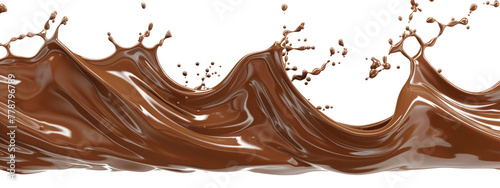 chocolate milk wave splash isolated on white background, delicious liquid, close up
