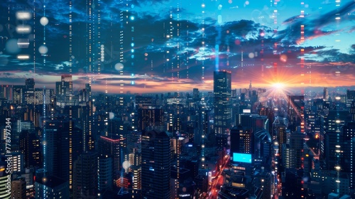 Innovative portrayal of a blockchain-driven futuristic city, reshaping the landscape of urban living AI Image photo