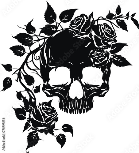 Human skulls with roses, skull witch flower Vector illustration	