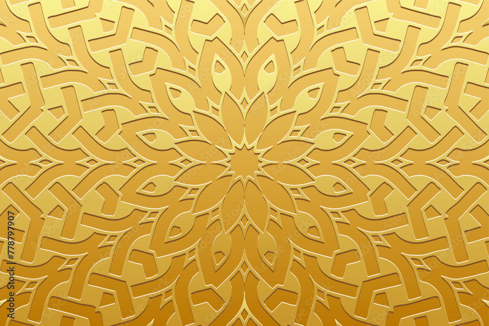 Εκτύπωση καμβά Embossed gold background, ethnic cover design