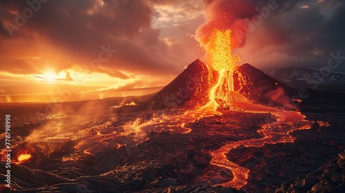 Fire Spirit Volcano, Mythical, Nature Photography, Elemental Eruption Environment , sci-fi tone