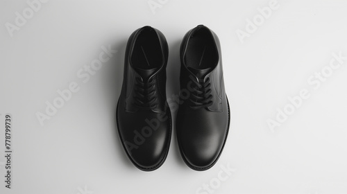pair of black shoes on white background 