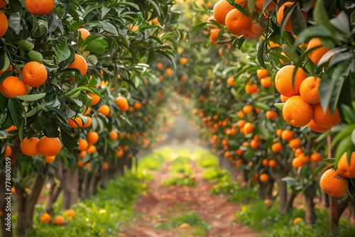 an orange grove with lots of oranges growing on the trees