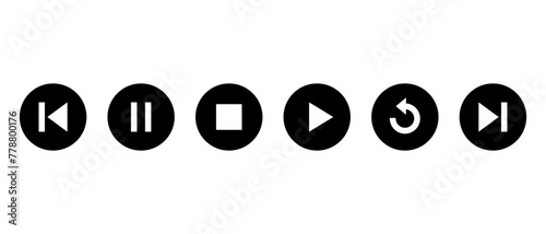 Play, stop, pause, replay, previous, and next track icon vector. Video streaming elements
