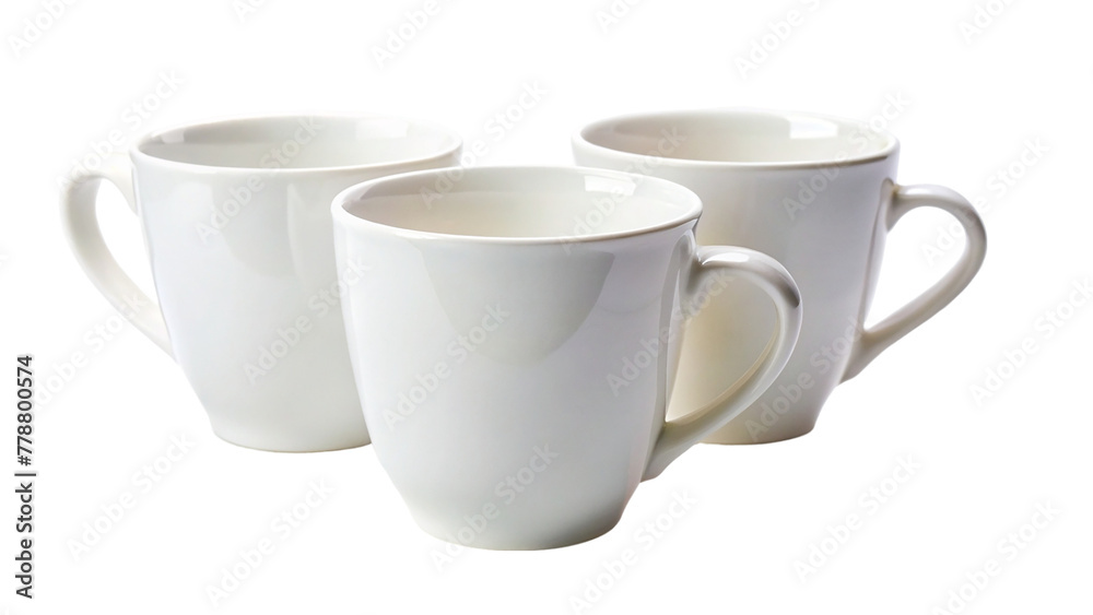 3 white cups isolated on transparent background 3 white cups isolated on transparent background