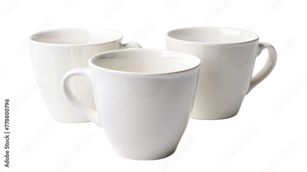 3 white cups isolated on transparent background 3 white cups isolated on transparent background