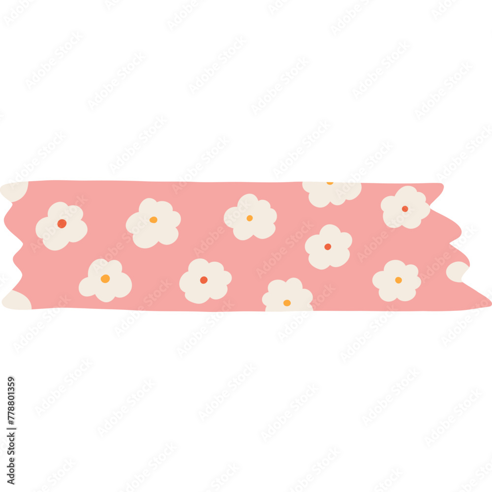 Cute clipart of washi tape stripe with flower pattern. Adhesive tape with colorful simple ornament. Aesthetic decorative scotch tape with ragged edges for scrapbook, planner, notebook, craft. Cute clipart of washi tape stripe with flower pattern. Adhesive tape with colorful simple ornament. Aesthetic decorative scotch tape with ragged edges for scrapbook, planner, notebook, craft.