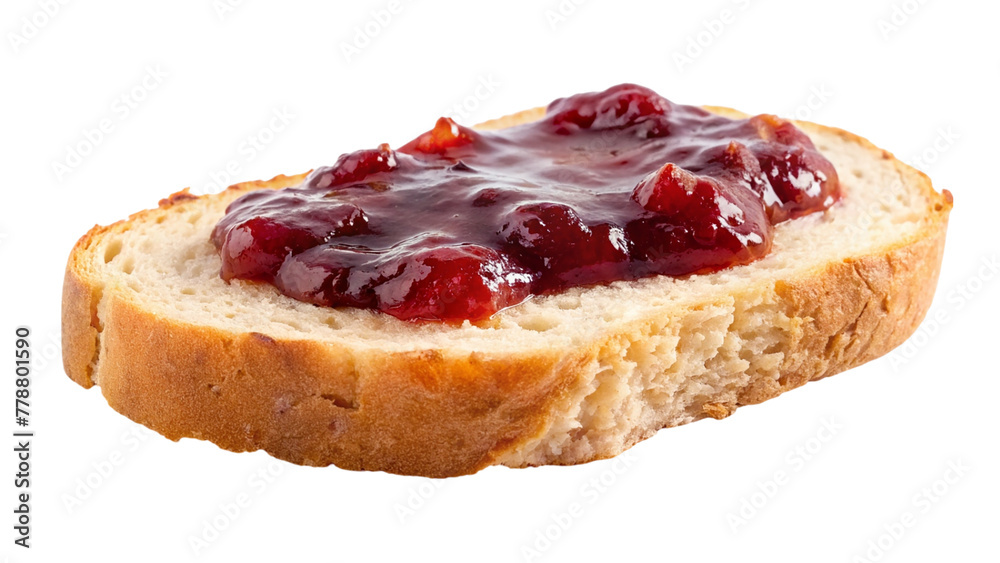 Slice of bread with strawberry jam isolated on transparent background. Top view. Slice of bread with strawberry jam isolated on transparent background. Top view.