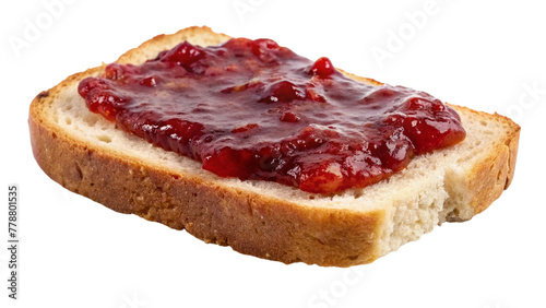 Slice of bread with strawberry jam isolated on transparent background. Top view.