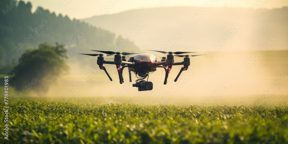 Agrodrone for processing fields, smart farming. Generative AI.