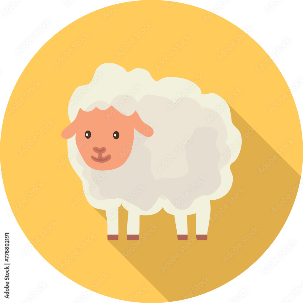 Sheep, cartoon beautiful sheep isolated on yellow background with shadow. Vector, cartoon illustration. Sheep, cartoon beautiful sheep isolated on yellow background with shadow. Vector, cartoon illustration.