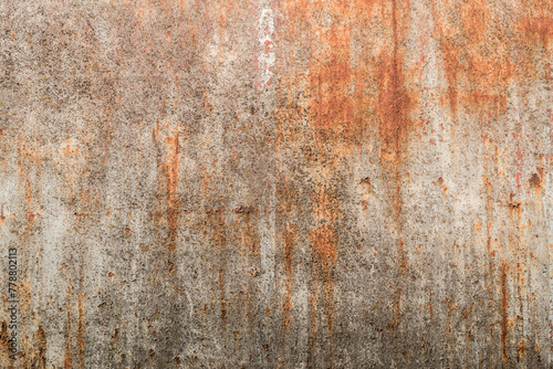 Old rusty aged weathered metal sheet closeup as grunge background 