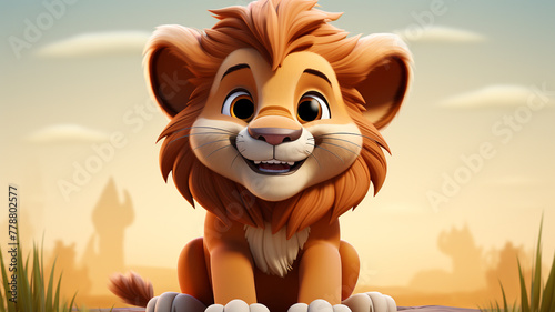 A cheerful and friendly cartoon lion logo icon with a big smile.