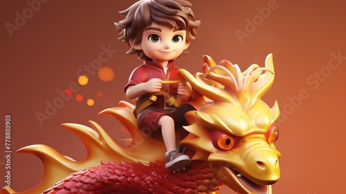 Cute boy sitting on dragon