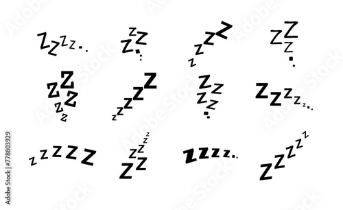 Zzz bed sleep snore icons snooze nap Z sound . Sleepy yawn or insomnia sleeper alarm clock Zzz line icons of goodnight deep sleep, bored or tired