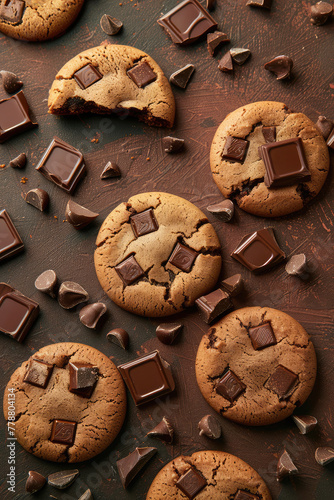 Phone screensaver with cookies and chocolate. Wallpaper for vertical smartphone screen. Background with sweet food.