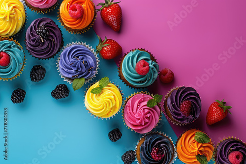 Phone screensaver with cream cupcakes. Wallpaper for smartphone screen. Background with sweet food.