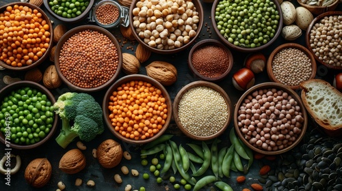   A variety of beans, peas, broccoli, and peas photo