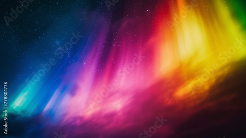 A stunning aurora borealis scene where the lights dance in the spectrum of the Pride flag colors