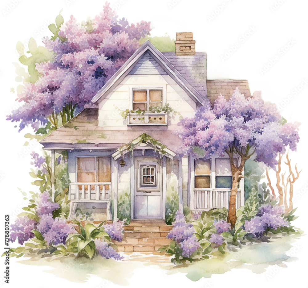 Quaint House Nestled Amongst Fragrant Lilac Shrubs
