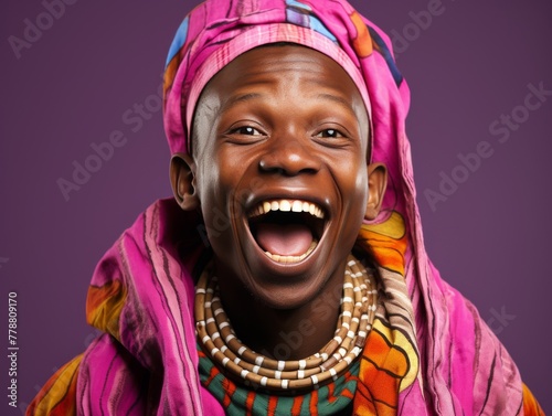 Woman in Pink Headdress Laughing
