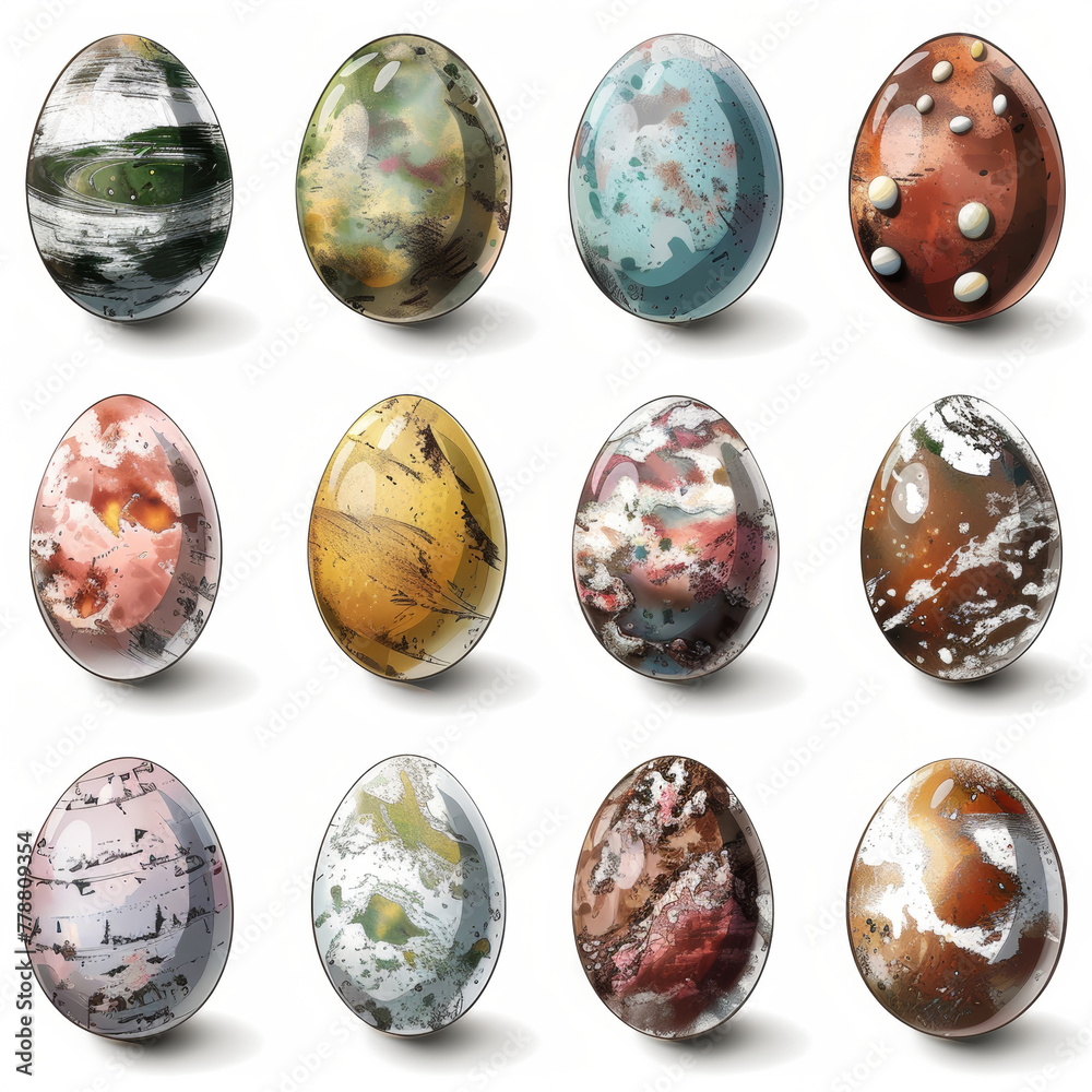 Happy Easter. Collection of watercolor Easter eggs on a white background. Happy Easter. Collection of watercolor Easter eggs on a white background.
