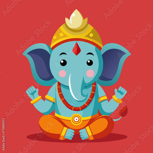 Lord Ganpati on Ganesh Chaturthi flat vector illustration in the yoga lotus position. concept - festival of India, religion