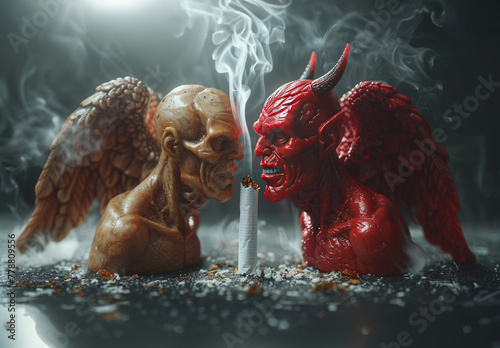 Two Demon Statues Standing Side by Side © easybanana