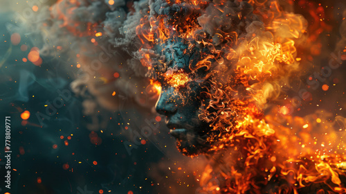 Burning Bitcoin, Digital Artwork Depicting Crypto in Flames photo