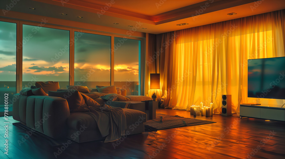 Chic Hotel Bedroom with Luxurious Decor, Comfortable Bedding and Elegant Furniture, Serene Night Ambiance