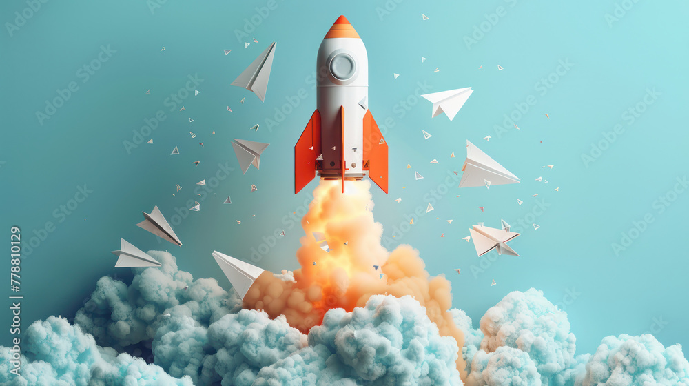 Red and White Rocket Flying Through the Sky Red and White Rocket Flying Through the Sky